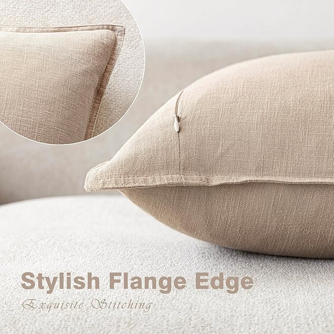Foindtower Pack of 2, Decorative Linen Soild Throw Pillow Covers Soft Accent Cushion Case Farmhouse Neutral Pillowcase for Chair Couch Sofa Bedroom Living Room Home Decor 22 x 22 Inch Tan Beige