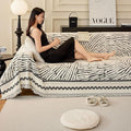 ROOMLIFE Thicked Striped Couch Cover with Tassel Black Chenille Sofa Cover Blanket for Sectional Sofa, Soft Sofa Slipcovers for L Shaped Love Seat 2-3 Cushion Couch Anti Slip Sofa Protector, 71"x134"