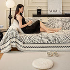 ROOMLIFE Thicked Striped Couch Cover with Tassel Black Chenille Sofa Cover Blanket for Sectional Sofa, Soft Sofa Slipcovers for L Shaped Love Seat 2-3 Cushion Couch Anti Slip Sofa Protector, 71"x134"