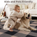 Tangsoo Checkered 4x6 Washable Easy Jute Area Rug for Patio,Non-Slip Black Grey Indoor Outdoor Rug,Modern Throw Mat Ultra Thin Carpet for Front Porch Kitchen Bedroom Foyer