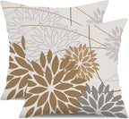 DFXSZ Brown Grey Outdoor Pillow Cover 16X16 Inch Set of 2 Outdoor Waterproof Summer Floral Brown Decorative Pillow case Decor for Couch Patio Funiture Garden Print Polyester Cushion Cover 01E16
