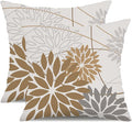 DFXSZ Brown Grey Outdoor Pillow Cover 18X18 Inch Set of 2 Outdoor Waterproof Summer Floral Brown Decorative Pillow case Decor for Couch Patio Funiture Garden Print Polyester Cushion Cover 01E18