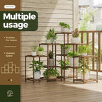Bamworld Plant Stand Indoor Outdoor Corner Shelf 11 Potted Large Holder for Multiple Plants Wooden Tall Stands Combo Table Rack Garden Patio Lawn Window