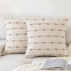 Boho Throw Pillow Covers 18x18 Set of 2 Modern Farmhouse Decorative Cushion Case Tufted Square Pillows Cover Neutral Pillow Cases Accent Pillowcase for Sofa,Couch,Bed,Beige and Khaki