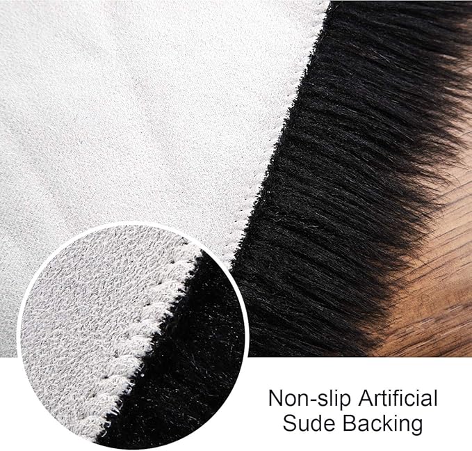 Softlife Black Faux Fur Sheepskin Chair Cover Seats Cushion Pad Super Soft Area Rugs for Living Bedroom Sofa Dorm (1.6ft x 1.6ft)