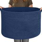 115L Dark Blue Basket for Organizing, 23.6" x 15.7" XXXL Woven Cotton Rope Laundry Basket, Oversized Blanket Storage for Living Room Bedroom, Kids Toy Box Organizer, Pool Towel Storage Bin