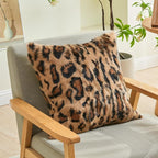 MOOX Rabbit Fur Throw Pillow Covers Decorative Fluffy Soft Fuzzy Plush Luxury Genuine Animal Skin Lumbar Pillow 18"x18" Cushion Cover, Leopard Print