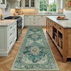 Area Rugs 3'x9' Runner Rug Non Slip Washable for Kitchen Hallway Bedroom Beside Laundry Room Bathroom Rug, Floor Carpet, Dark Blue Vintage