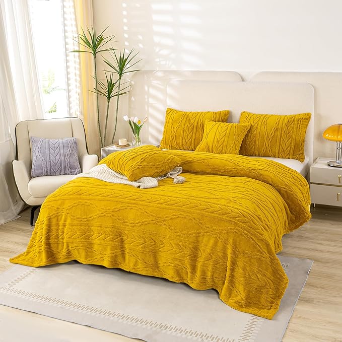 YUSOKI Queen Size Blanket Single Layer,Weight(4.4lb),370GMS-3D Stylish Design for Gift Home Decor (Mustard Yellow,90"x90")