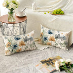 AVOIN colorlife Poppy Flowers Chinoiserie Throw Pillow Covers, 12 x 20 Inch Light Brown Blue Seasonal Leaves Cushion Case Decoration for Sofa Couch Set of 2