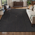 Tangsoo Black Geometric Rainbow Easy Jute Area Rug,4x6 Washable Thin Rug for Patio,Non Slip Rubber Backing Indoor Outdoor Carpet Boho Farmhouse Throw Mat for Front Porch Bedroom Living Room