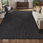 Tangsoo Black Geometric Rainbow Easy Jute Area Rug,4x6 Washable Thin Rug for Patio,Non Slip Rubber Backing Indoor Outdoor Carpet Boho Farmhouse Throw Mat for Front Porch Bedroom Living Room