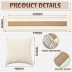 Extra Large Outdoor Boho Picnic Blanket 91'' x 71'' Beige White Table Runner 6 Throw Pillow Cover Woven Cotton Yarn Oversize Beach Blanket Washable for Picnic Camp Wedding