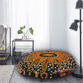 35 X 35 Inch Large Mandala Floor Pillow Cushion Seating Throw Cover Hippie Decorative Bohemian Ottoman Poufs, Multi Pom Pom Pillow Cases,Boho (Yellow Burning Sun, 35X35X6 Round)