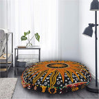 35 X 35 Inch Large Mandala Floor Pillow Cushion Seating Throw Cover Hippie Decorative Bohemian Ottoman Poufs, Multi Pom Pom Pillow Cases,Boho (Yellow Burning Sun, 35X35X6 Round)