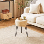 YMYNY Pouf Ottoman, Handmade Natural Water Hyacinth, Pastoral Style Footrest, Footstool with 4 Metal Legs Round Vanity Stool for Bedroom, Hallway, Living Room 12.59"L×12.59"W×17.71"H Beige UHBD029M