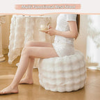 LIFEREVO Faux Rabbit Fur Round Inflatable Pouf Ottoman, 20 X 16 Waffle Bubble Fluffy Fuzzy Floor Poufs Foot Rest for Adults Kids Girls, Furry Pouf Chair Foot Stool Couch Home Decor, Anti-Slip, Beige