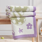 Amélie Home Easter Bunny and Eggs Chenille Knit Throw Blanket for Couch, Cozy Soft Spring Themed Blankets for Sofa, Bed, Gift, 50"x60", Purple/Green