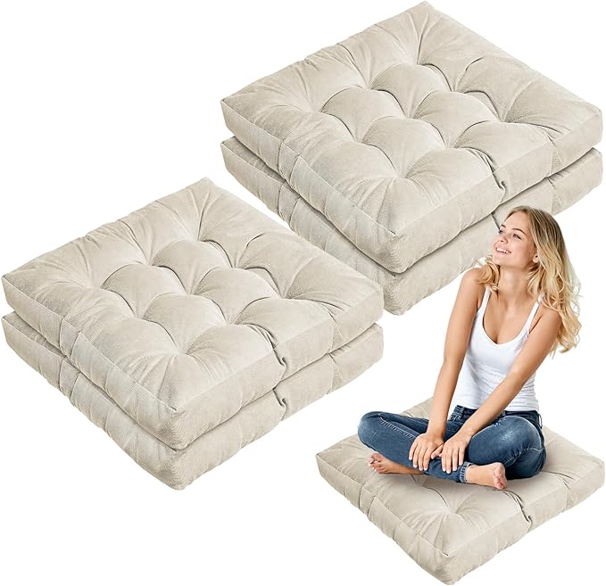 Jerify Floor Pillow Cushions Large Round Square Large Meditation Floor Pillow for Classroom Adult Meditation Picnic Party Seating Learning Daycare School(Square,Beige,4 Pcs)