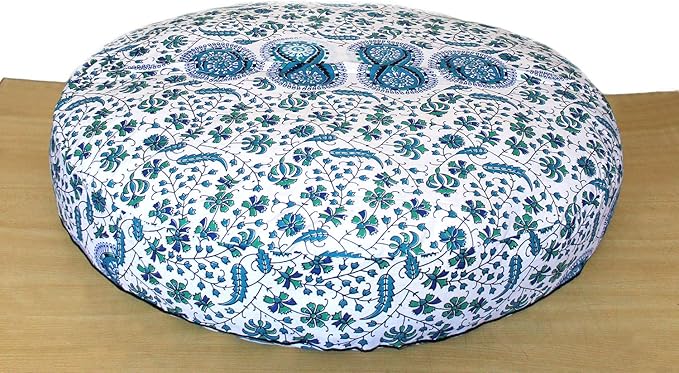 Large Hippie Mandala Round Floor Pillow Cover Ottoman Pouf Cover Daybed Cotton Cushion Cover with Heavy Duty Zipper Seating Ottoman Poufs Dog-Pets Bed 35" (Green Peacock, 35" Round)