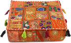 Mam Treasures Indian Bohemian Decorative Pillow Vintage Cushion Cover Patchwork Square Floor Pillow Cover Meditation Cushion Large Floor Pillow Indian Cushion (Orange, 22 X 22 X 5 Inch)