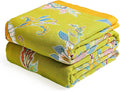 Boho Throw Blanket, 100% Organic Cotton Breathable Ultra Soft Bed Quilt Throw - All Season Luxury Floral Farmhouse Decor Blanket for Sofa Couch Chair and Gift. 91" x 98"-Green/Blue