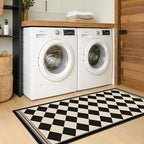 Black and White Checkered 2x5 Easy Jute Laundry Room Rug Runner, Laundry Floor Mat, Washable Non Slip Diamond Boho Carpet for Entryway, Bathroom, Kitchen, Checkerboard Modern Farmhouse Mat