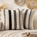 ANRODUO Pack of 2 Boho Decorative Throw Pillow Covers 20x20 Farmhouse Cushion Case Striped Chenille Pillow Cases Square Pillow Covers Accent Neutral Pillowcase for Sofa Couch Bed, Black Stripe