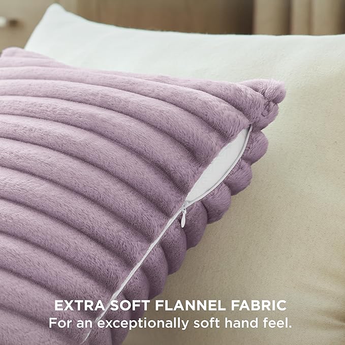 Bedsure Double-Side Striped Throw Pillow Covers 18x18 Set of 2, Spring Fluffy Light Purple Soft Decorative Pillow Covers, Home Decor for Couch Sofa Living Room Bedroom