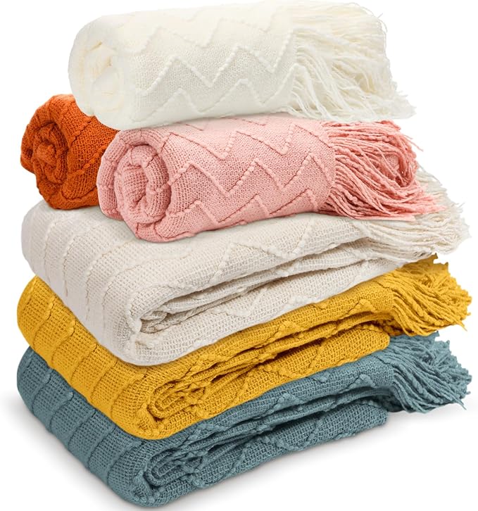 Buryeah 6 Pack Boho Knitted Throw Blankets with Tassels 50x60 Soft Warm Throws Bulk for Wedding Guests Housewarming Employee Teacher Appreciation Gifts Cozy Farmhouse Home Decor (Multicolor)