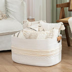 danpinera 108L Large Basket for Living Room, Boho Decorative Basket Organizing with Handles, Cotton Rope Storage for Toys, Pillows, Clothes, 25’’*16’’*16’’ White