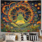 ARTCREATOR Funny Vintage Frog Mushroom Tapestry, Galaxy Space Planet Home Decor Hippie Wall Tapestries for Living Room Bedroom (59" x 78")