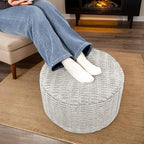 Asuprui Round Ottoman Pouf Ottoman Foot Stool Seat Faux Fur Bean Bag Foot Rest Floor Chair Leg Rest for Living Room, Bedroom or Wedding Gifts 20x20x14 Inches (Light Gray)