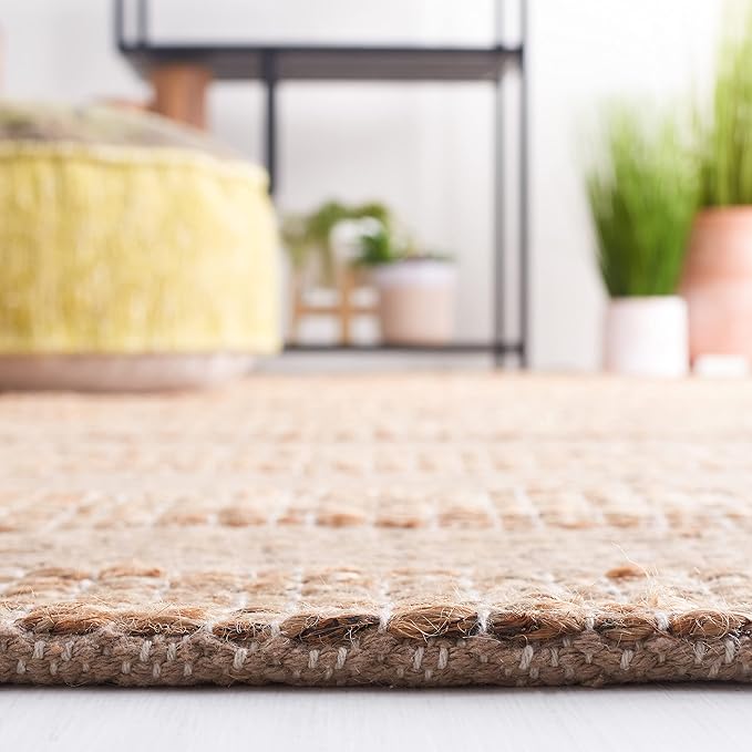 SAFAVIEH Natural Fiber Collection Area Rug - 10' x 14', Taupe & Natural, Handmade Boho Farmhouse Rustic Jute & Cotton Jute, Ideal for High Traffic Areas in Living Room, Bedroom (NFB653E)