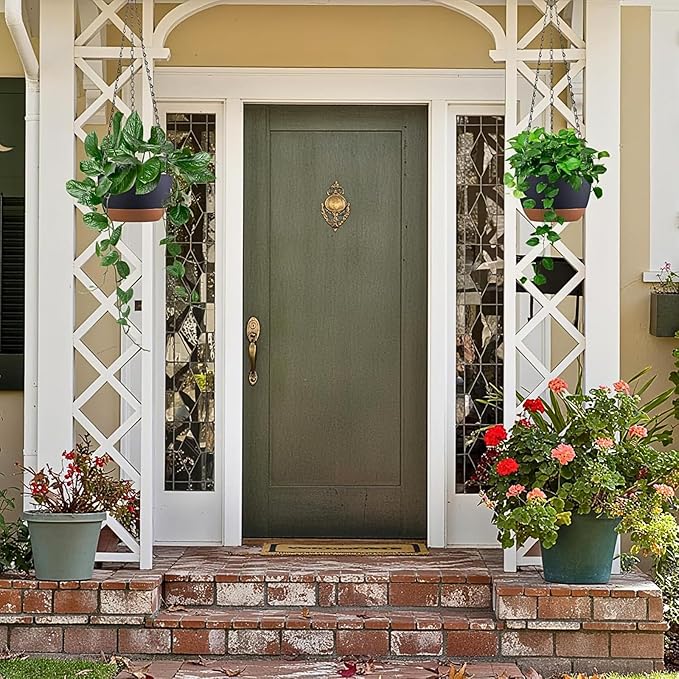 Set of 2 Hanging Planters for Indoor Outdoor Plants, 8 Inch Self-Watering Hanging Flower Pots with Drainage Hole & Removable Water-Storage Tray (Hooks)