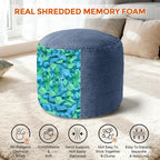 Pouf Ottoman Foot Rest, Comfortable & Soft, Round Footstool for Living Room, Bedroom, Office, Room Decoration, Corduroy Foot Stool Pouf with Odorless & Anti-Clump Filling, Small Navy