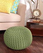 REDEARTH · Round Pouf Foot Stool Ottoman - Cotton Knitted Cord Boho Pouffe - Cable Poof Filled Footrest Stuffed for Living Room - Nursery - Bedroom - Patio - Lounge (19.5"x19.5"x14") - Kiwi