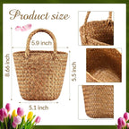 LemonRoad 2 Pcs Flower Girl Basket for Wedding Small Rustic Seagrass Basket with Handle Boho Wedding Flower Storage Farmhouse Decor for Petals Confetti Sweets Gifts 5.12 x 5.51''d (Rustic Color)