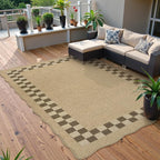 LIVEBOX Easy Jute Checkered Outdoor 5x7 Rug for Living Room, Scalloped Washable Rugs for Bedroom, Indoor Outdoor Non-Slip Rug Tan Farmhouse Dining Room Mat Modern Carpet Area Rug for Patio Office