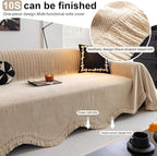 ROOMLIFE Khaki Sofa Cover, Vintage Boho Couch Cover for 3 Cushion Sofa, Non Slip Soft Chenille Sofa Slipcovers for Dog, Washable Furniture Sofa Protector Cover with Tassel for Living Room, 71''X150”