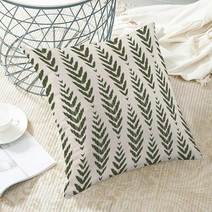 BETGINY Sage Green Boho Pillow Covers 22 x 22 Inch Pack of 2, Bohemian Ethnic Herringbone Pattern Decorative Throw Pillow Covers Vintage Linen Farmhouse Outdoor Pillowcase for Bedroom Home Sofa Decor