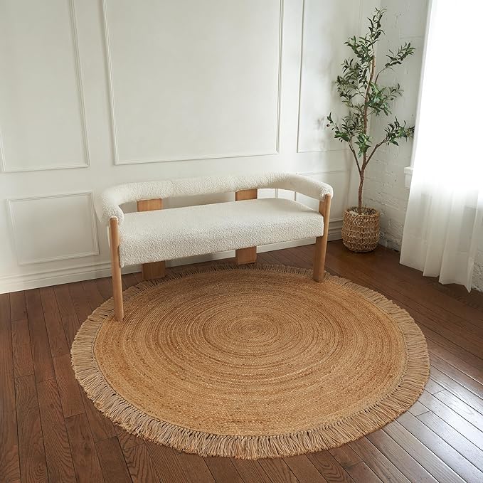 KIBAGA Beautiful 5x5 ft Round Jute Area Rug for Your Home - This Natural Hand Woven Rug Fits Perfectly Into Your Entry Area, Kitchen Or Living Room - Modern Braided Circle Mat Enhances Any Boho Decor