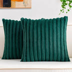 Pack of 2 Faux Fur Fall Throw Pillow Covers 24x24 Inch, Soft Plush Striped Neutral Couch Pillow Cover, with Velvet Back Modern Home Decor for Sofa Living Room Couch Bed Blackish Green