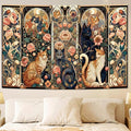 Apdidl Boho Floral Cute Wall Tapestry for Bedroom, Vintage Flower Cat Wall Hanging, Bohemian Style Orange and Black Cats Funny Tapestries, Animal Painting Art Poster for Girls Room Dorm Beach Decor (39" X 60")