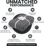 Gold Case Throw Blanket for Bed - 100% Recycled Turkish Cotton Blanket - Retro Lightweight Soft Throw Blankets for Bed & Living Room - Queen Size Cozy Blankets - 90x90 - Black