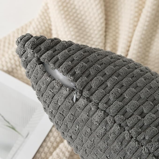 Kevin Textile 20x54 Inch Long Body Lumbar 1 Pack Boho Decorative Throw Pillow Cover Soft Striped Corduroy Rectangle Cushion Case Farmhouse Accent for Living Room Couch Sofa Bed, Dark Grey