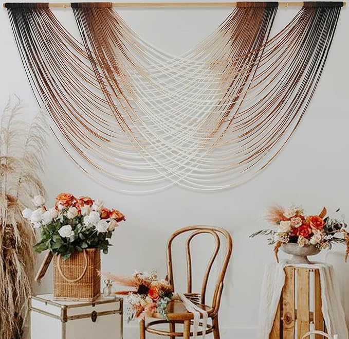 Jakalin Macrame Wall Hanging Dip Dyed Large Fiber Wall Art Macrame Wall Decor Boho Bedroom Living Room Wall Decor,59" W x 35" L