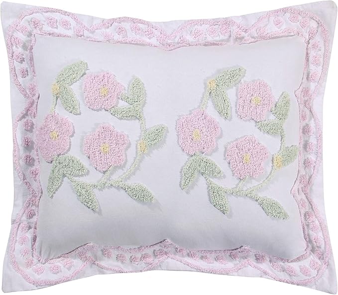 Better Trends Bloomfield Collection is Super Soft and Light Weight in Floral Design 100% Cotton Tufted Unique Luxurious Machine Washable Tumble Dry, Standard Sham, Rose