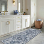 Blue Gray 2x6 Hallway Runner Rug, Carpet Runners 6ft for Kitchen Non Slip Washable, Modern Vintage Floor Runner for Entryway Foyer, Transitional Rug Runner for Bathroom Bedroom Laundry Room