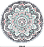 Mandala Round Boho Beach Towel Blanket, Oversized Microfiber Hippie Bohemian Absorbent Fast DRY Sand Free Circle Swim Pool Yoga Towel Table Cloth, Soft 59 inch Mediation Mat Wall Decor with Tassels